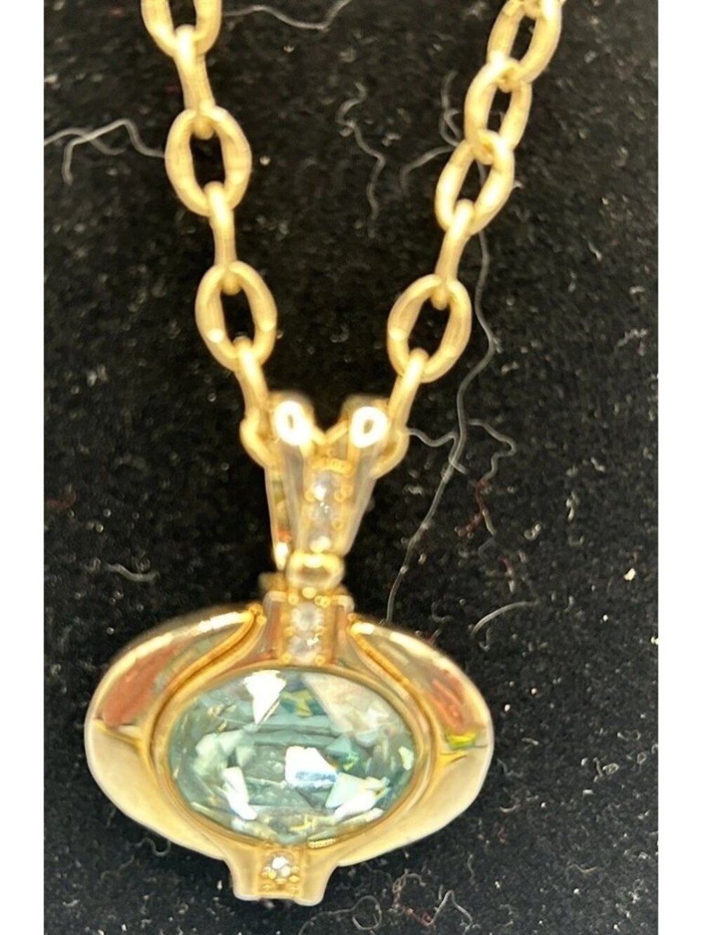 Lia Sophia Blue Topaz Crystal Pendent with Gold Tone Chain Necklace